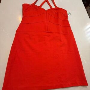 INC International Concepts Strapless Bodycon Island Orange Dress, Large